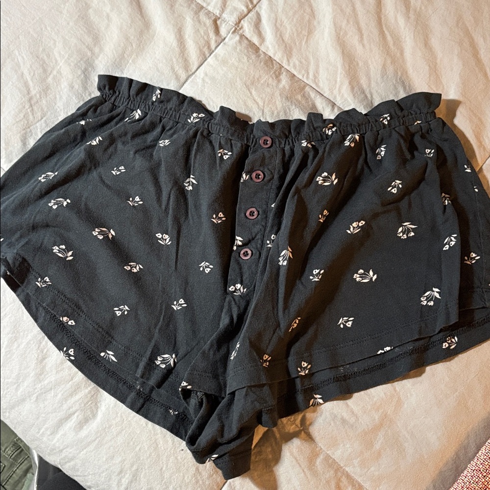 THE GREAT. Black Floral Pajama Shorts